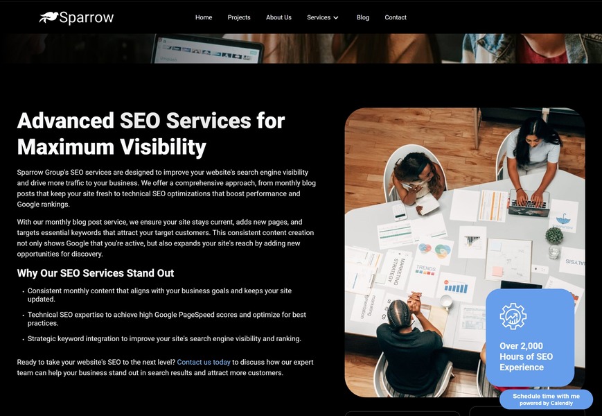 Sparrow Group's SEO Services page